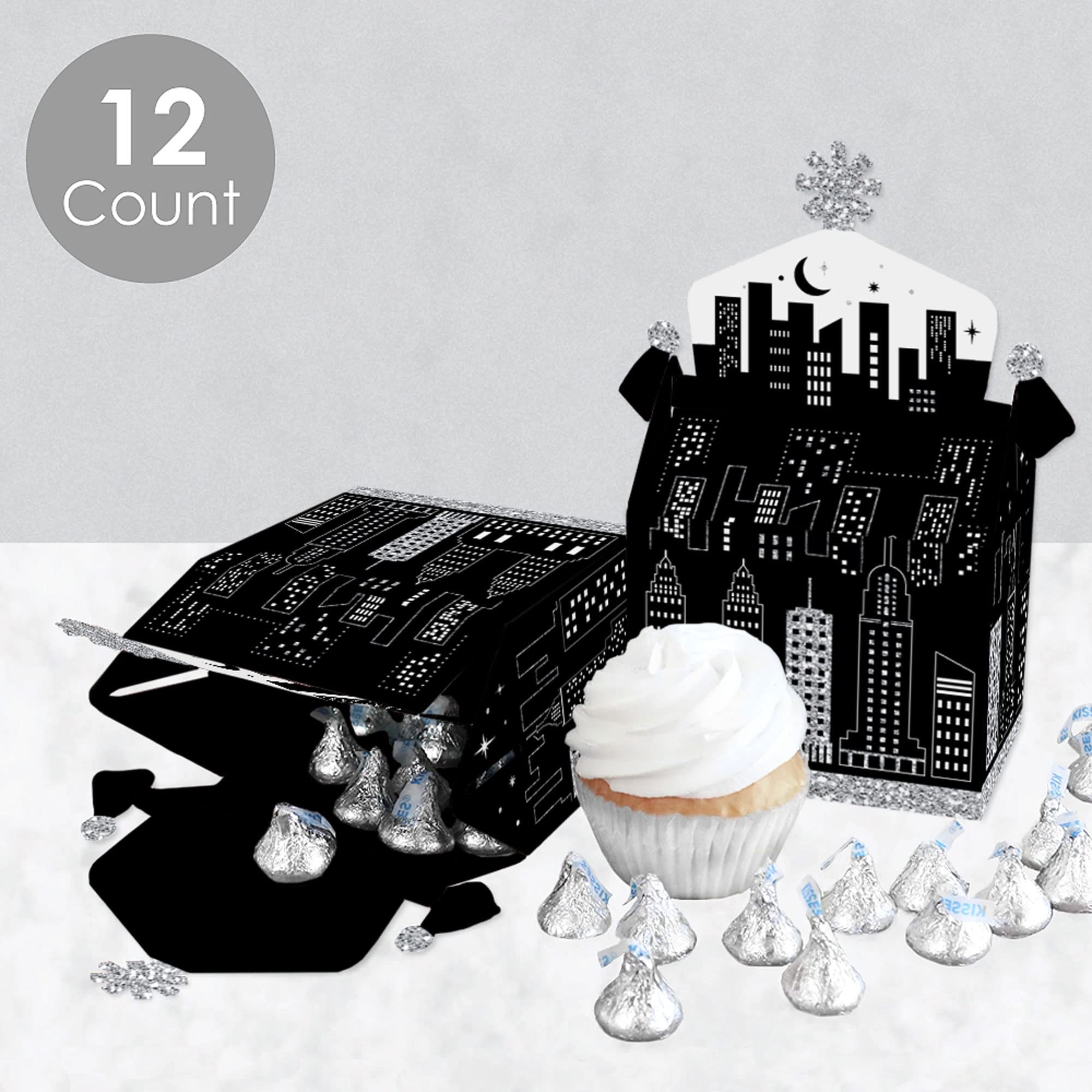 Big Dot of Happiness Nighttime City Skyline Treat Box Party Favors - New York Themed Goodie Gable Boxes (Set of 12) - Perfect for Birthday Parties, Baby Showers & Wedding Favors