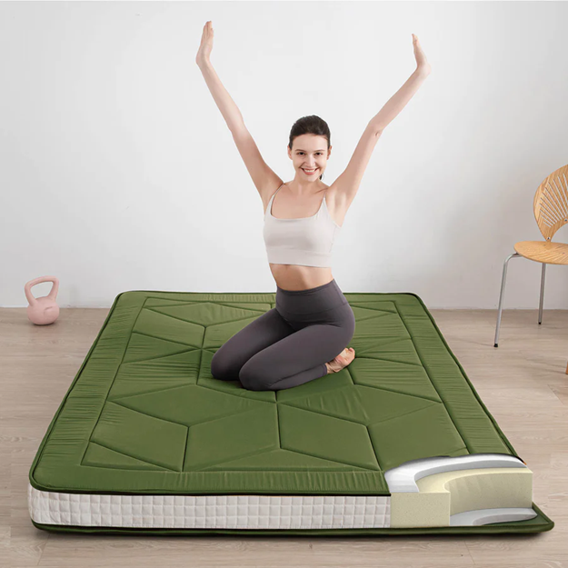 MAXYOYO 6-Inch Extra Thick Floor Futon Mattress - Geometric Diamond Quilted Bed Mattress Topper for Guest Bed, Dorm Room & Small Space Living | Foldable Floor Cushion for Sleeping, Lounging & Meditation