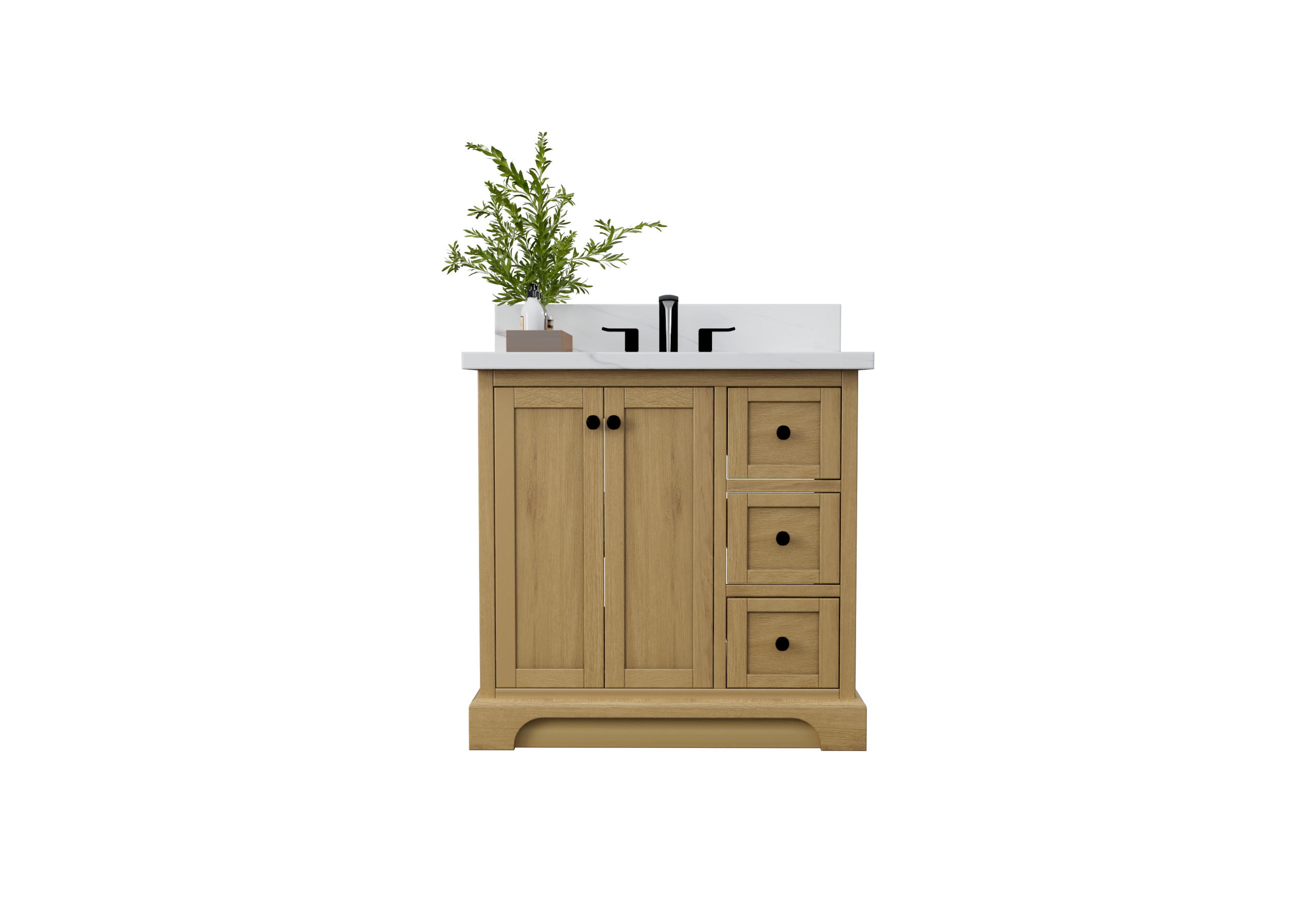 35.5 Inch Desert Oak Bathroom Vanity Cabinet - Modern Single Sink Vanity for Small Bathrooms & Powder Rooms