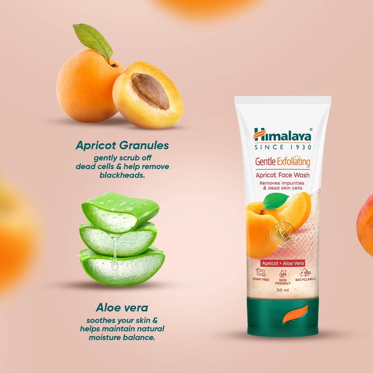 Himalaya Herbals Deep Cleansing Apricot Face Wash 50ml - Gentle Exfoliating Facial Cleanser for Acne & Oily Skin - Perfect for Daily Skincare Routine & Travel Size