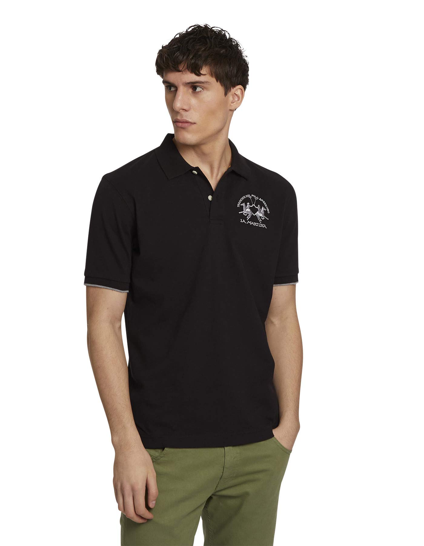 La Martina Miguel Polo Shirt for Men - Classic Black Cotton Short Sleeve Shirt for Golf, Tennis & Casual Wear