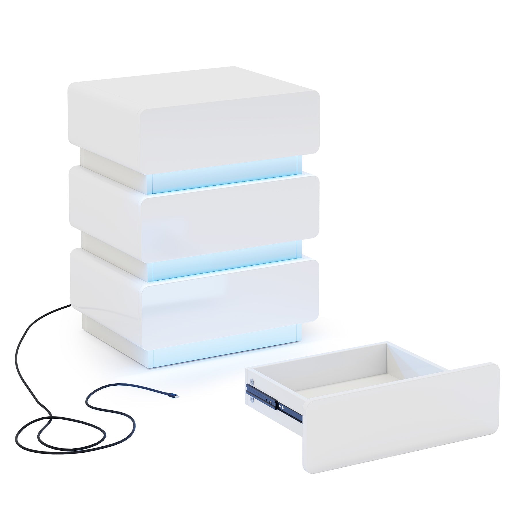 3 Drawer Nightstand with LED Lights - Modern Bedside End Table with Storage for Bedroom, Living Room, and Office - Perfect for Small Spaces and Apartment Decor