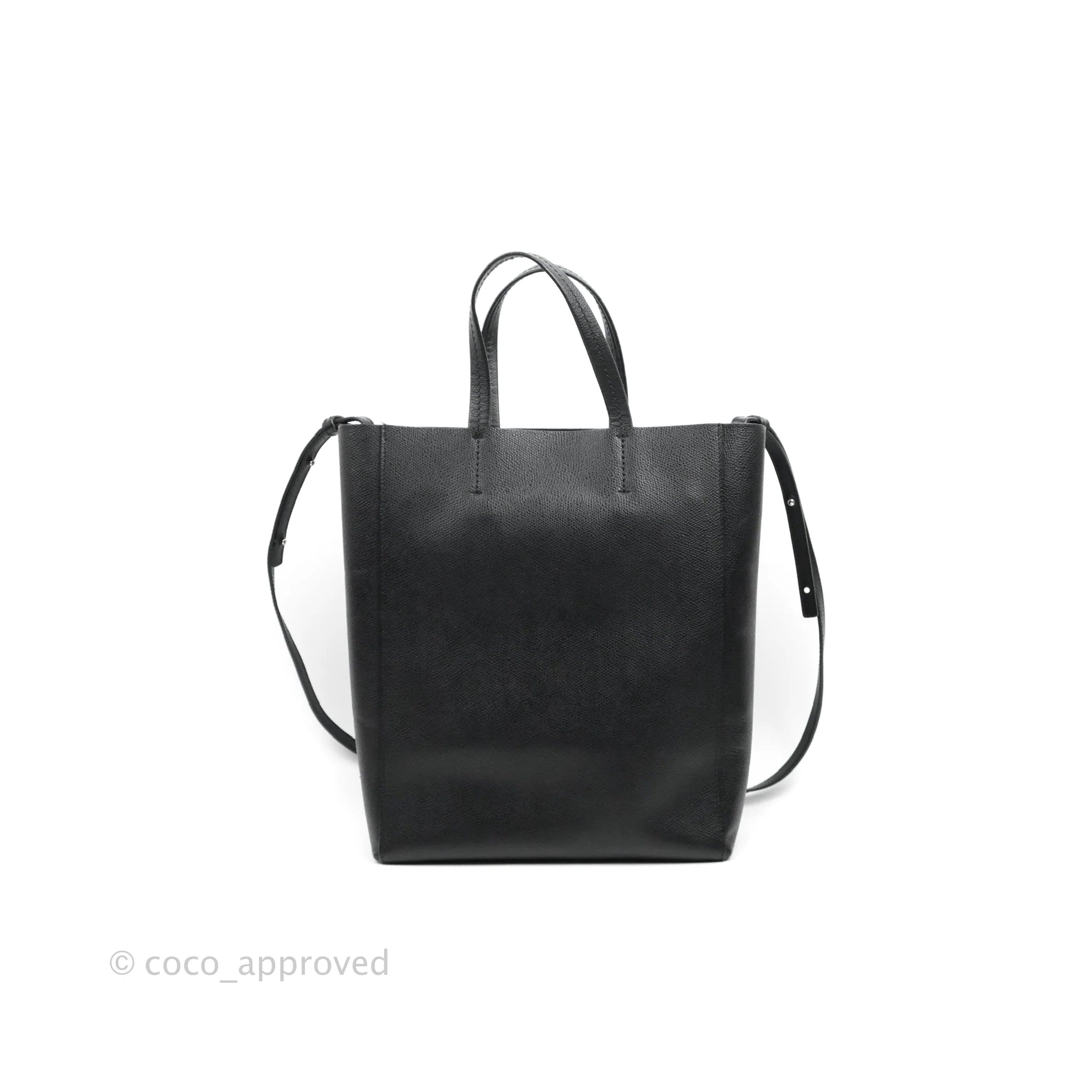Celine Small Vertical Cabas Tote Bag in Black Grained Calfskin with Silver Hardware - Perfect for Work, Travel & Everyday Luxury