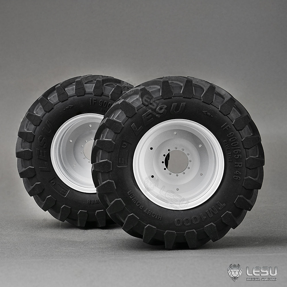 1 Pair Front/Rear Wheel Rubber Tire with Metal Hub for LESU 1/14 RC Hydraulic Tractor AOUE 1050 - Agricultural Vehicle DIY Replacement Parts for RC Model Cars & Farm Toy Collection