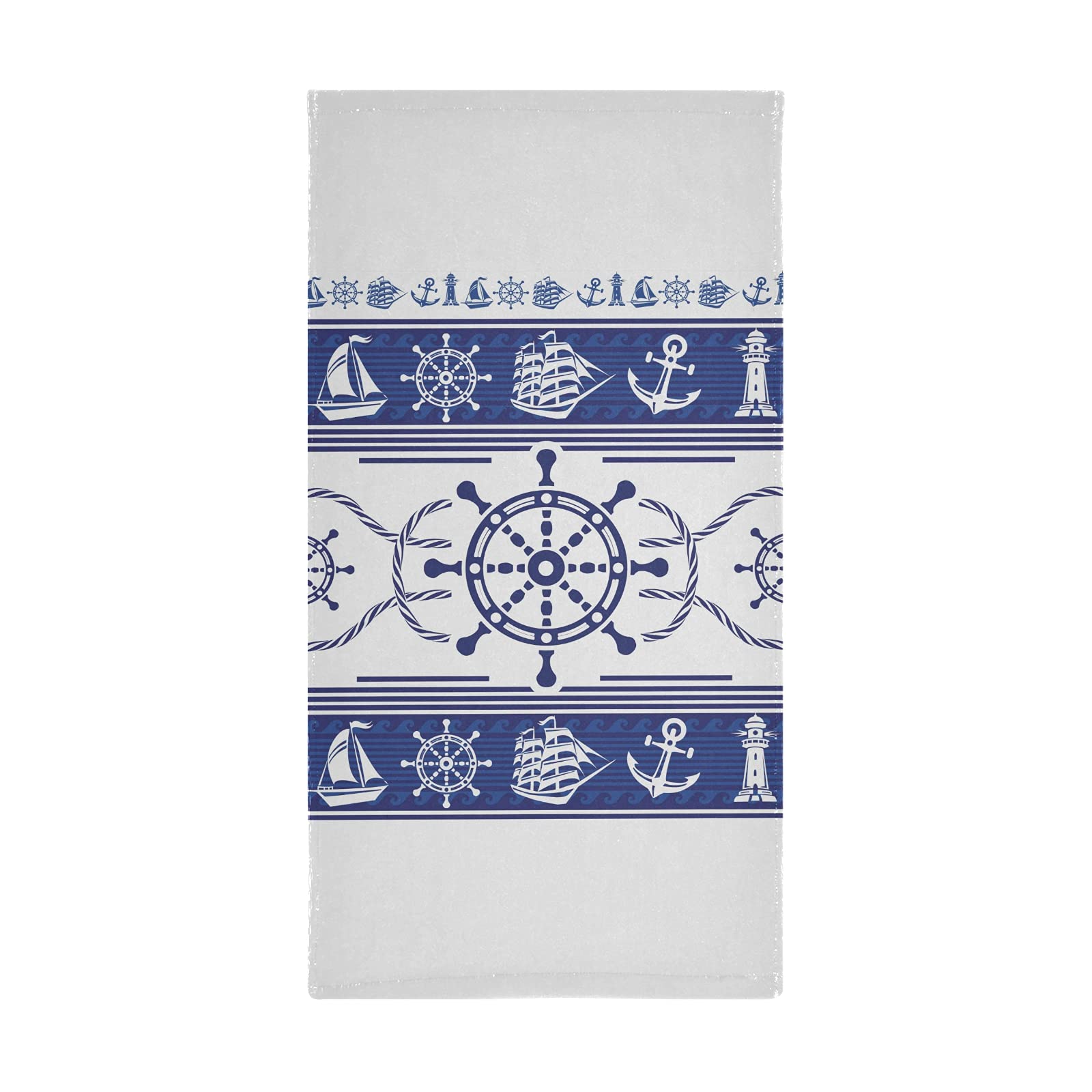 Premium Nautical Sailboat Anchor Wheel Lighthouse Hand Towels - Set of 2 Blue Bath Towels, 28x14.5 Inch - Super Soft & Highly Absorbent for Bathroom, Gym, Spa & Hotel Use - Perfect Coastal Decor & Functional Hair Towel for Beach House, Guest Bath & Seaside Themed Rooms