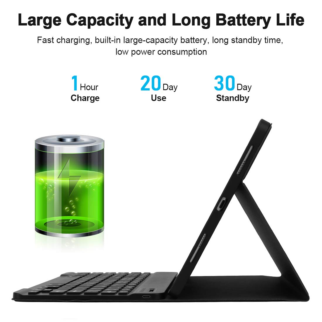 Wireless Keyboard Case for iPad 10.2/10.5 inch (9th/8th/7th Gen, Air 3, Pro 2017) with Pencil Holder - Slim Protective Cover for Typing, Work & Study - Perfect for Office, School & Travel Use