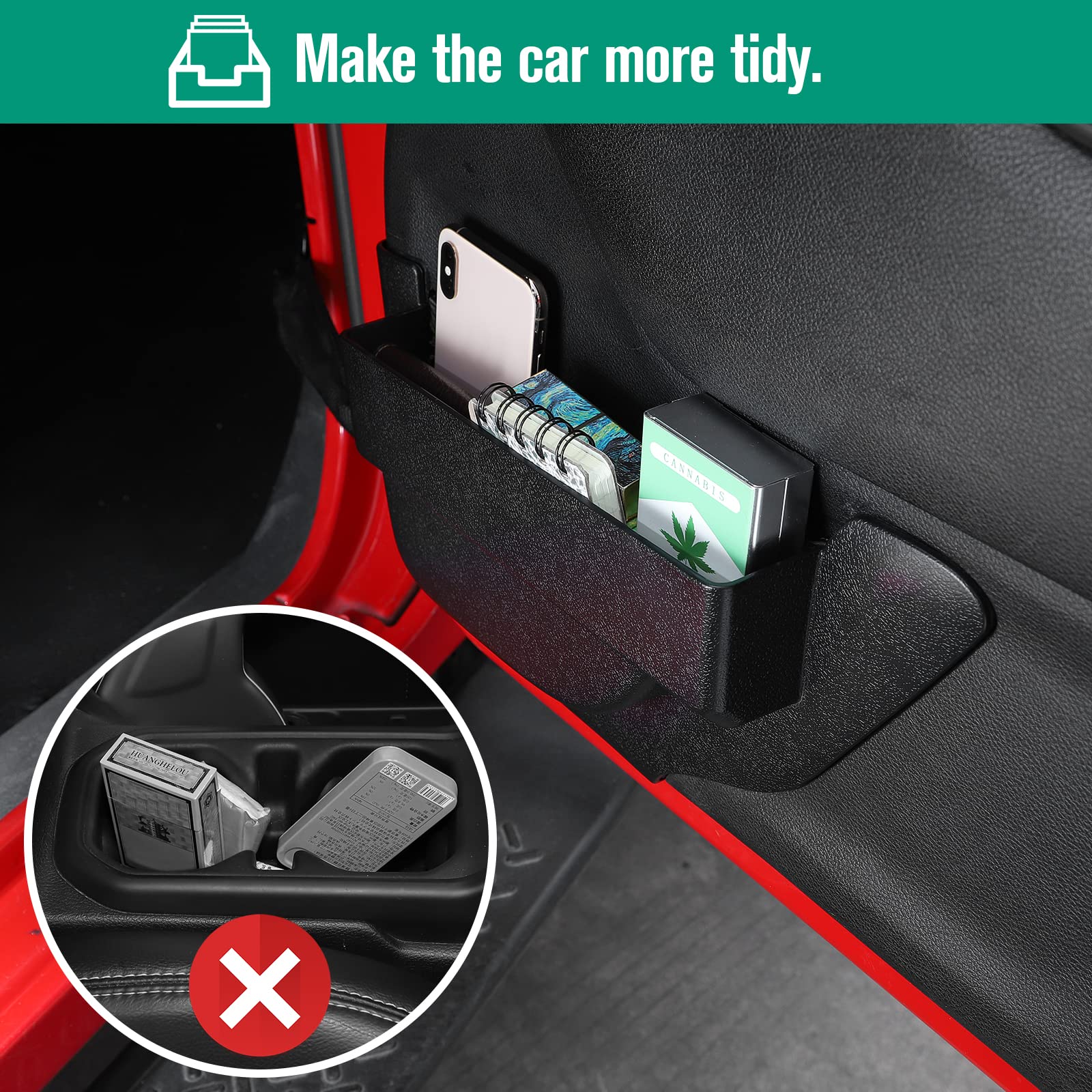 JeCar Front Door Storage Pockets & Net Replacement - Interior Accessories Compatible with Jeep Wrangler JK JKU (2011-2018) | Durable Organizer for Maps, Phones & Small Items - Perfect for Off-Road Adventures & Daily Commute