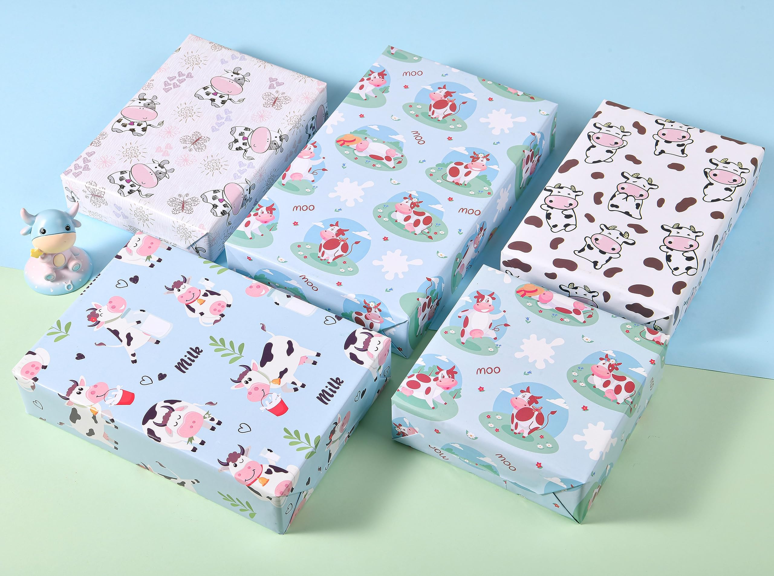Cow Print Wrapping Paper - 12 Sheets Farm Animal Theme Gift Wrap for Birthday, Baby Shower & Christmas (19.7