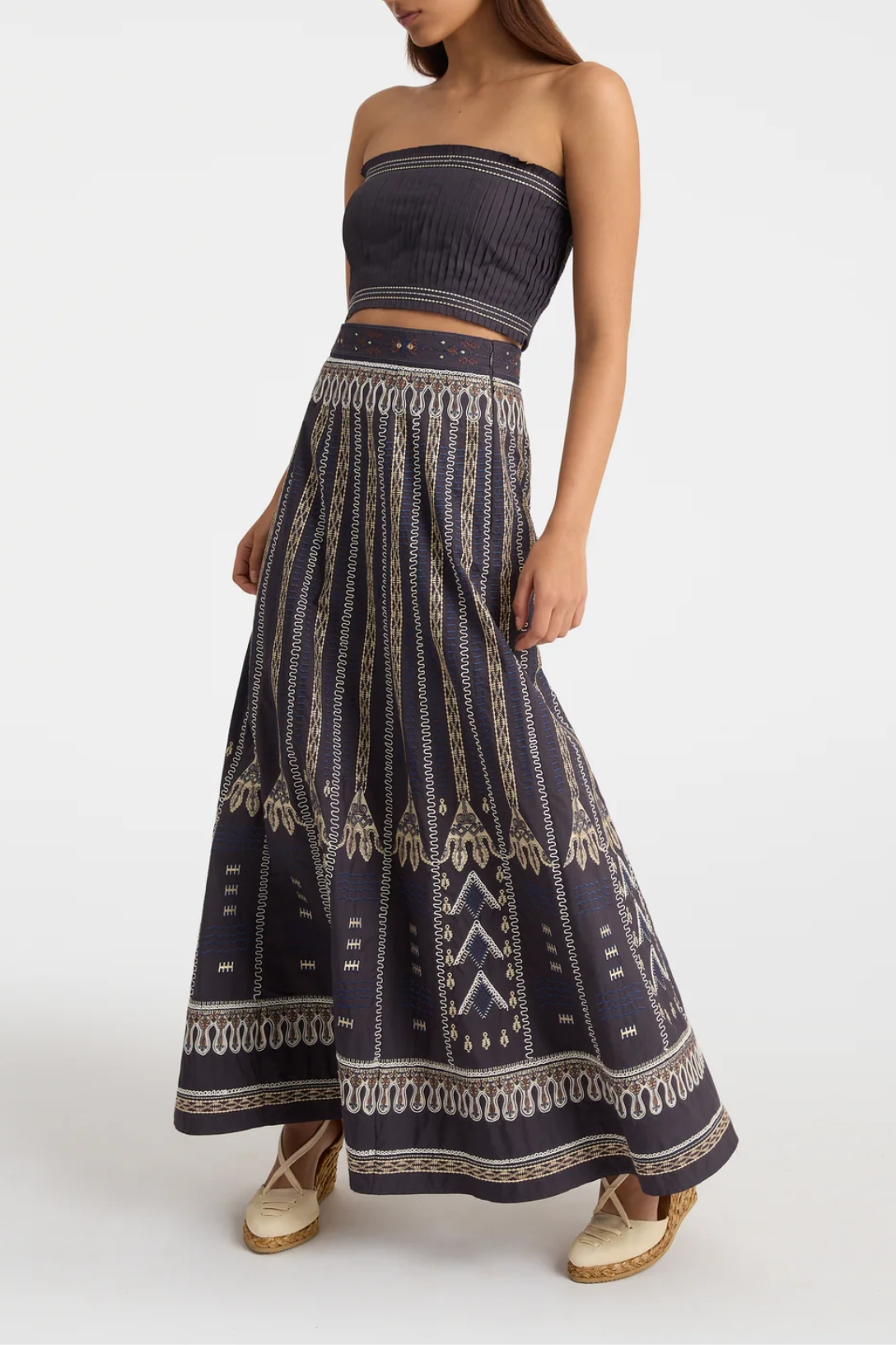 Camille Skirt - Blue Calliope Embroidery Floral Summer Dress | Boho Chic Skirt for Women | Perfect for Beach Vacations, Music Festivals & Date Nights