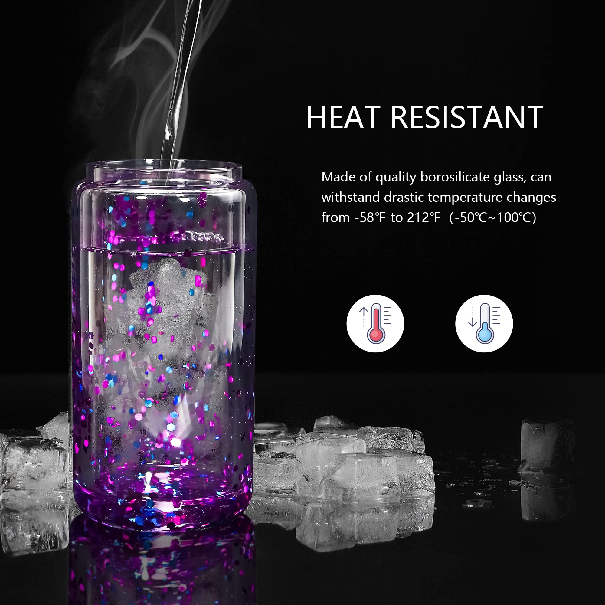 AGH 16oz Sublimation Snow Globe Glass Tumbler Blanks - 25 Pack Double Wall Clear Glass Cups with Bamboo Lids & Glass Straws - DIY Sublimation Beer Can Glasses for Custom Designs, Parties & Gifts - Pre-Drilled Holes for Easy Snowglobe Crafting