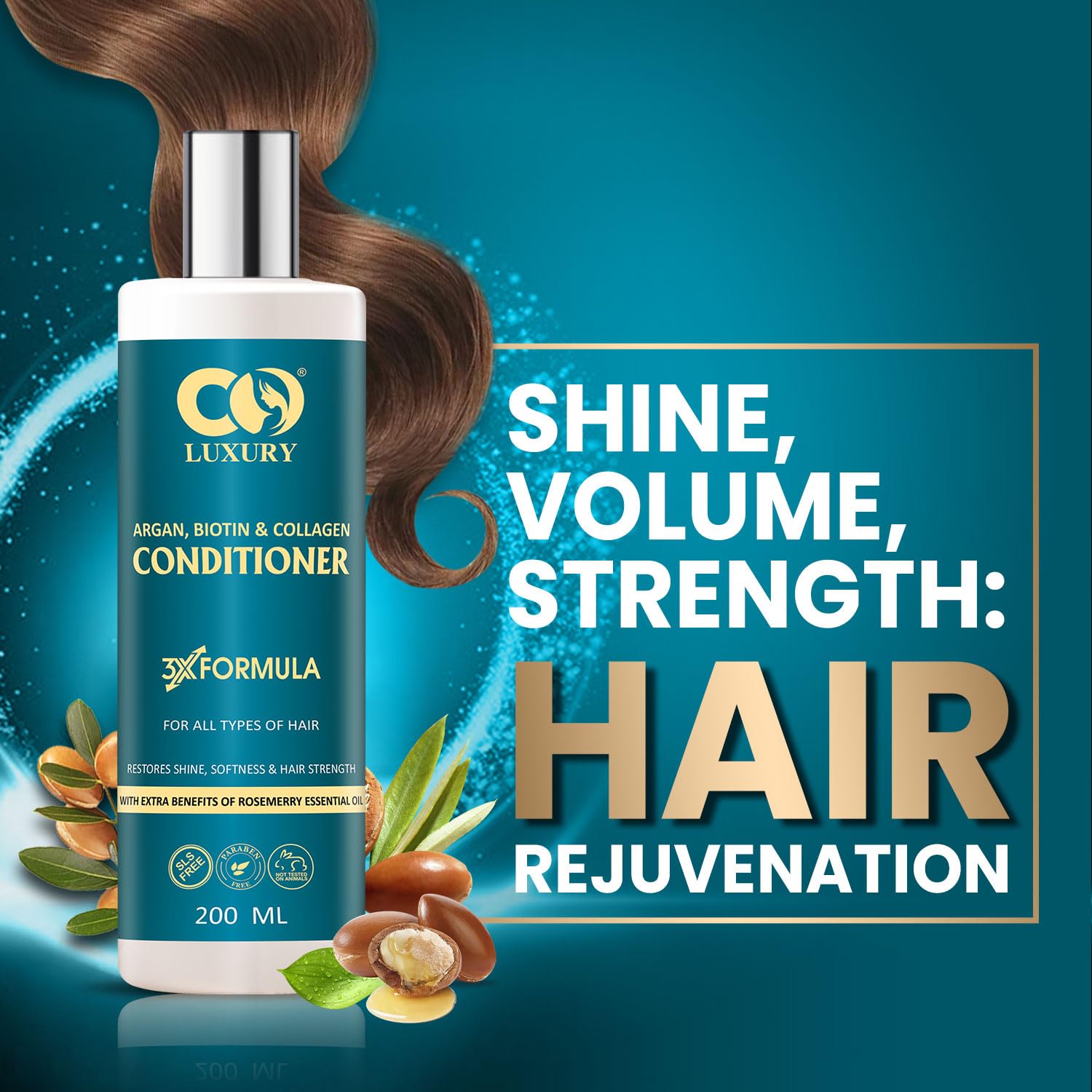 CO LUXURY Argan Biotin & Collagen Conditioner for Smooth & Shiny Hair | Nourishing Hair Repair Treatment with Jojoba Oil | Frizz Control for All Hair Types - 200 ml | Daily Hydration & Salon-Quality Results at Home