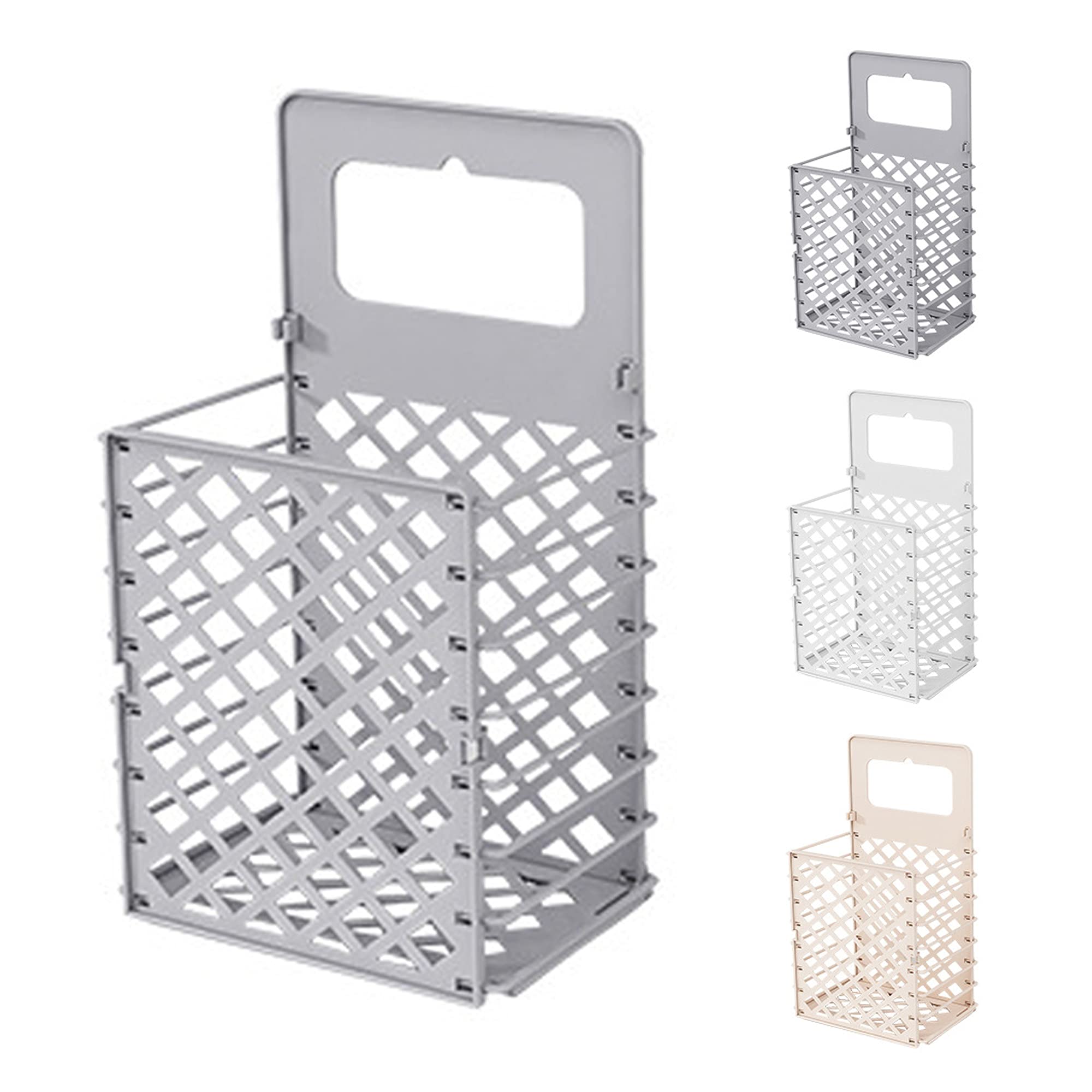 FOFLYRN Collapsible Plastic Laundry Hamper - Foldable Wall Mounted Clothes Basket with Handle for Storage, Organizing Clothes, Toys & More - Space Saving Solution for Bedroom, Bathroom, Laundry Room (Gray)