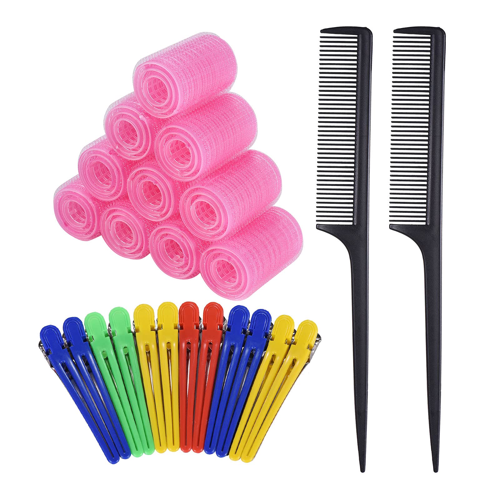 Fesjoy 30PCS Self Grip Hair Rollers Set - Salon Quality Hair Curlers with 12PCS Duckbill Clips & 2 Combs for DIY Styling (44mm, 35mm, 27mm) - Perfect for Home Use, Salon Styling & Party Hairstyles