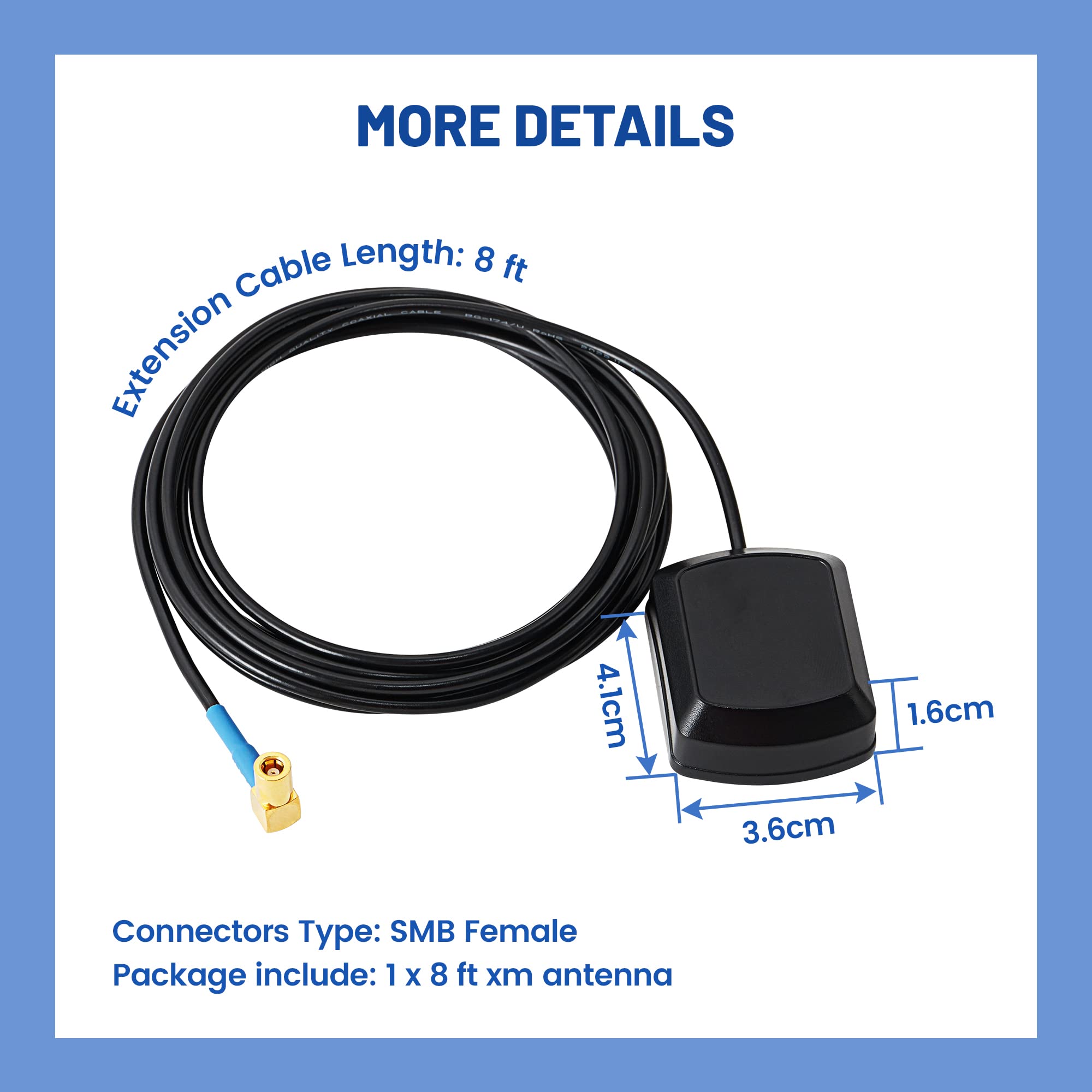 8 Ft Sirius XM Satellite Radio Antenna - Magnetic Base for XM/Sirius Receivers | Compatible with Lynx, Edge, MiRGE, XMp3, Inno, AirWare, Xpress, Onyx, XR9 | Home & Car GPS Antenna Replacement | Perfect for Road Trips & Indoor Satellite Radio Setup