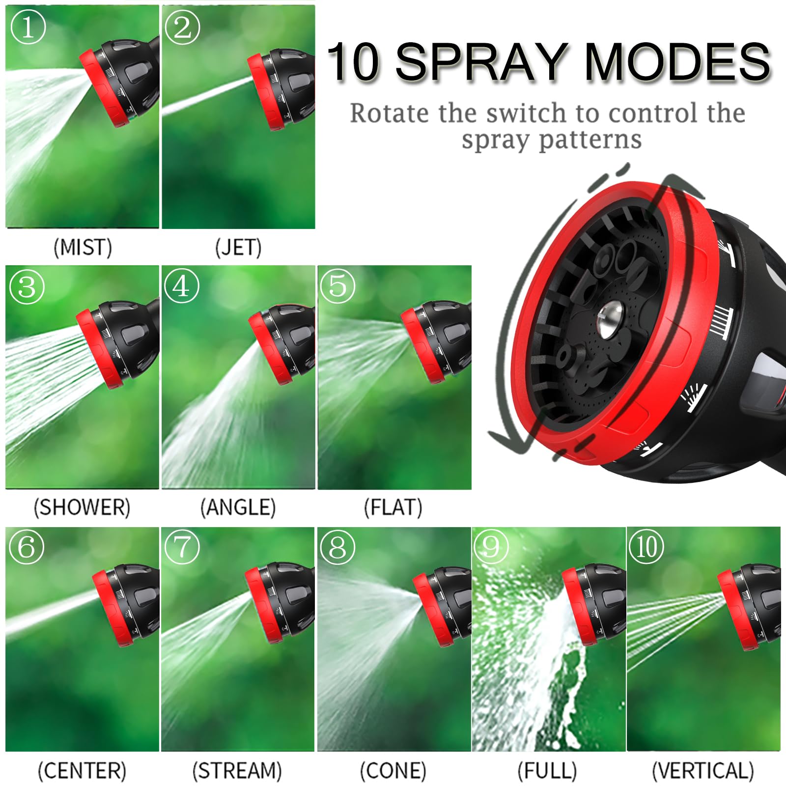 Metal High Pressure Hose Nozzle - 10 Adjustable Patterns for Garden, Lawn & Car Washing