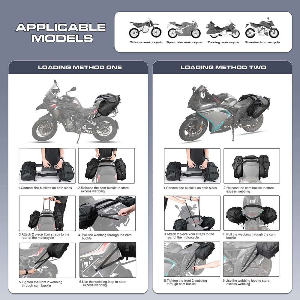 Rhinowalk Waterproof Motorcycle Saddle Bags 28L (14L x 2) - Anti-Vibration Motorbike Panniers with Shoulder Strap for Adventure & Sport Bikes - Perfect for Long Rides, Commuting and Motorcycle Camping Trips