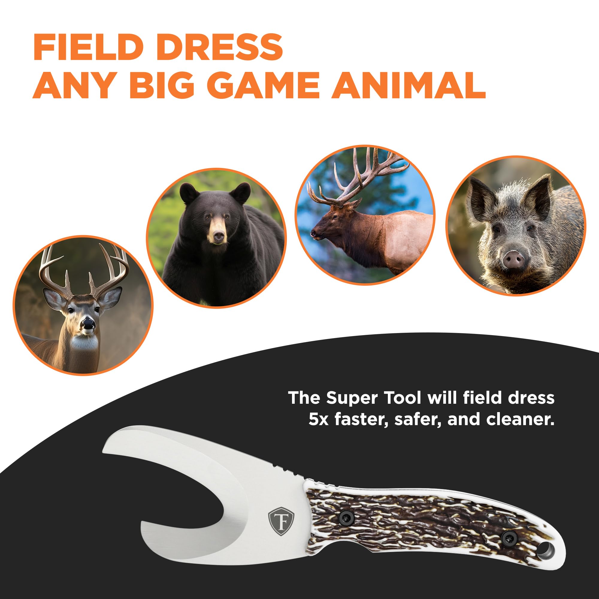 4-in-1 Hunting Field Dressing Kit with Sheath & Sharpener - Professional Skinning Knife, Gut Hook & Deer Hunting Tool Set for Outdoor Adventures, Camping & Survival Gear