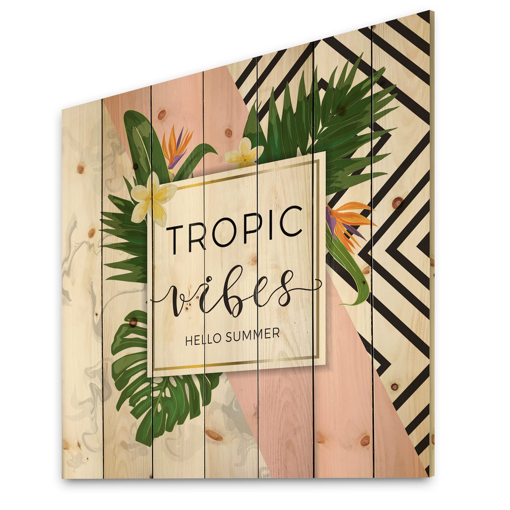 DesignQ Tropic Vibes Coastal Wood Wall Art - Triangular Geometric Nautical Decor, Green Pine Wood Wall Panels with Inspirational Quotes - Perfect for Beach House, Living Room & Office Decor