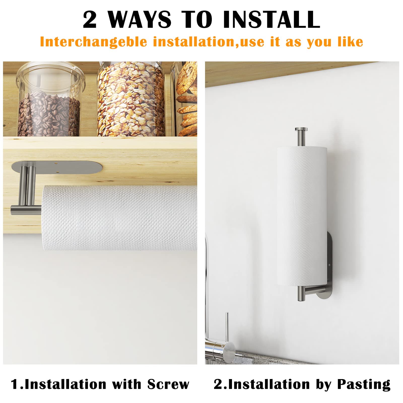 Under Cabinet Paper Towel Holder - New Upgrade Double Rod Bearing, Self-Adhesive or Wall Mounted Kitchen Towel Roll Organizer (Grey) | Perfect for Small Kitchens, RVs & Apartments