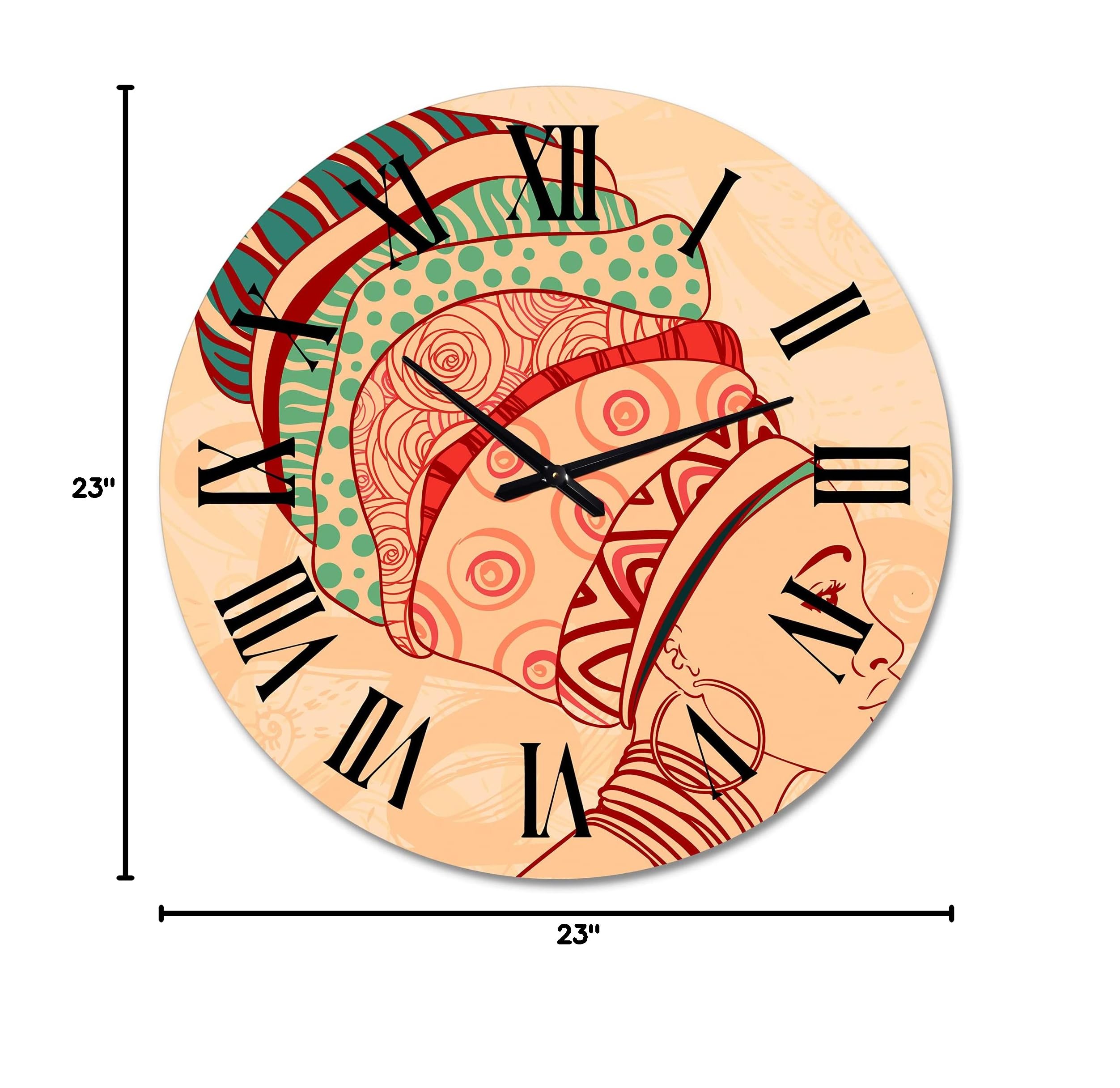 Modern African American Woman with Turban Wall Clock - Large Decorative Wall Clock for Living Room, Bedroom & Office - Unique Home Decor Gift Idea