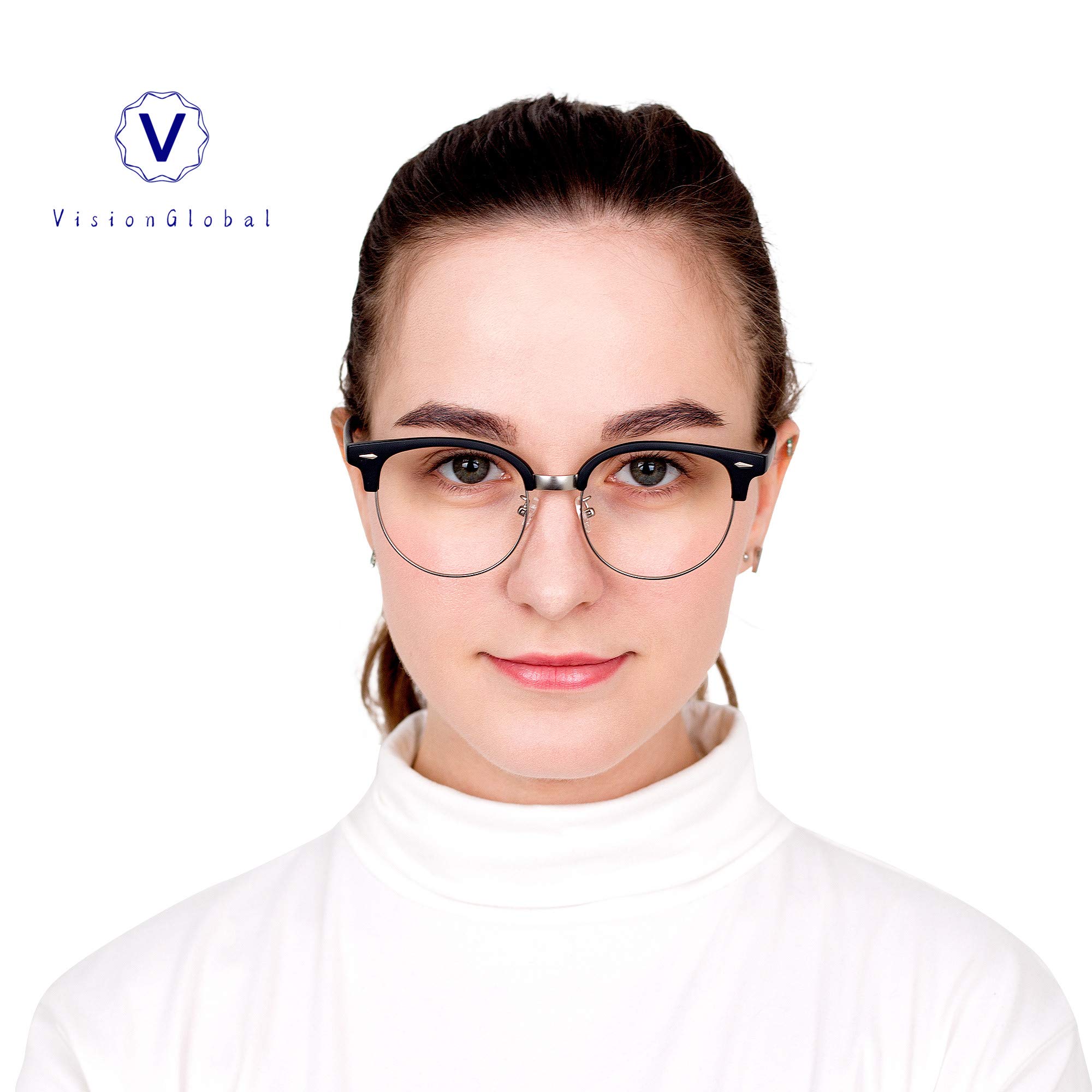 VisionGlobal Blue Light Blocking Glasses for Women & Men - Anti Eyestrain Computer Glasses with Stylish Oval Frame - Reduce Digital Eye Strain for Work, Gaming & Screen Time