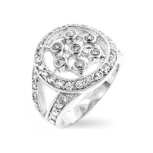 Classic Cubic Zirconia Web Ring for Women - Elegant Silver Plated Adjustable Statement Ring - Perfect for Parties, Weddings & Everyday Wear
