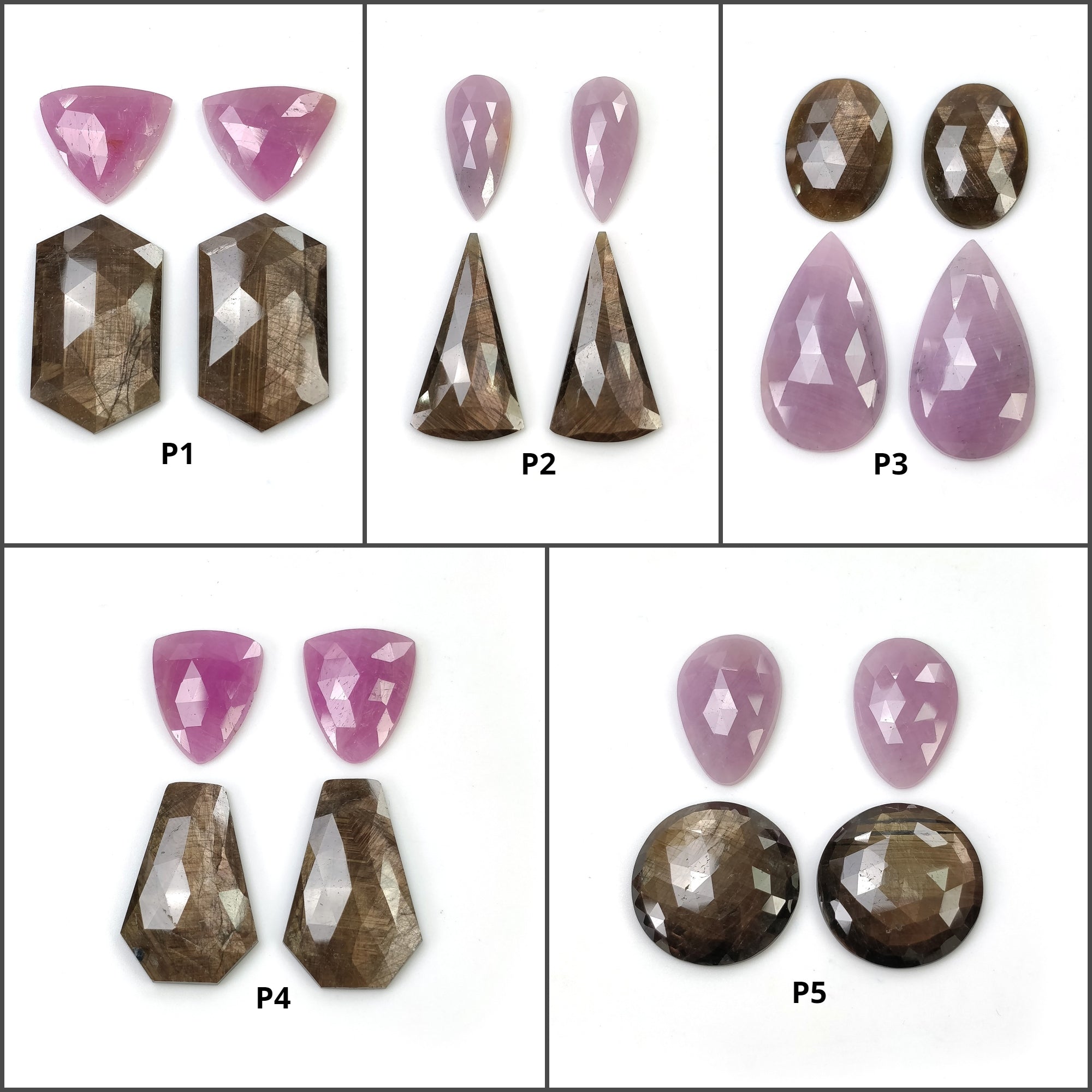 Natural Untreated Golden Brown Chocolate & Pink Sapphire Gemstone Rose Cut - Hexagon, Triangle, Round, Pear Shape (4pcs) for Jewelry Making, Engagement Rings & Unique Gifts