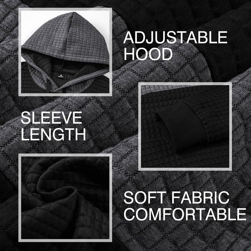Men's Casual Hooded Waffle Knit Sweatshirt with Drawstring & Pockets | Color Block Long Sleeve Pullover for Streetwear & Loungewear