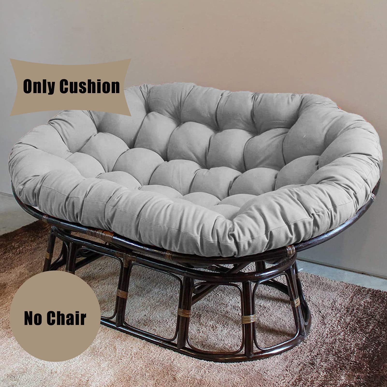 Double Papasan Cushion for Outdoor & Indoor Use - Waterproof Hanging Basket Chair Cushion, Garden & Patio Furniture Pad - Light Gray 67x47 Inches - Perfect for Porch, Balcony, Hammock & Swing Chairs