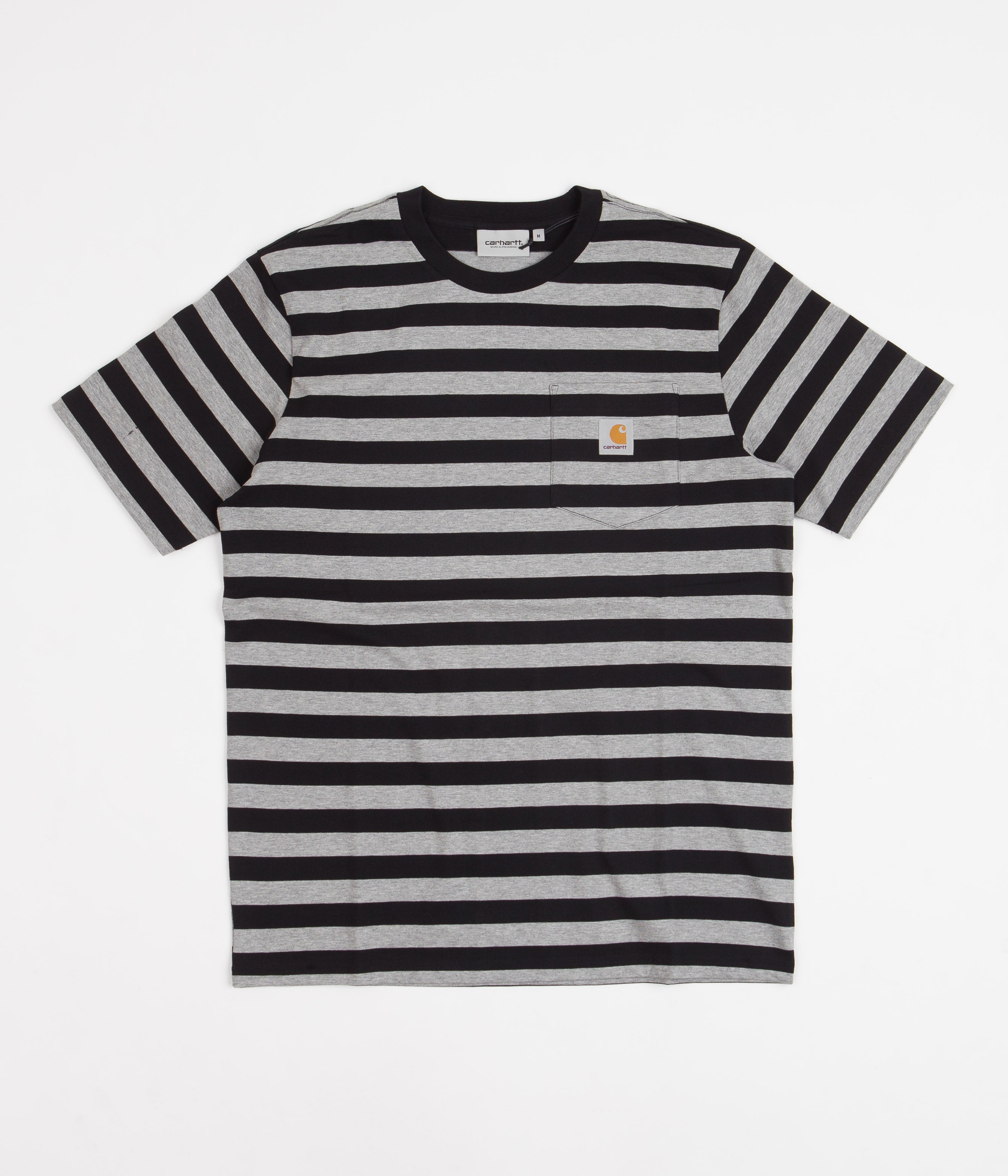Carhartt Merrick Pocket T-Shirt for Men - Striped Black & Grey Heather Cotton Tee - Casual Workwear & Outdoor Activities