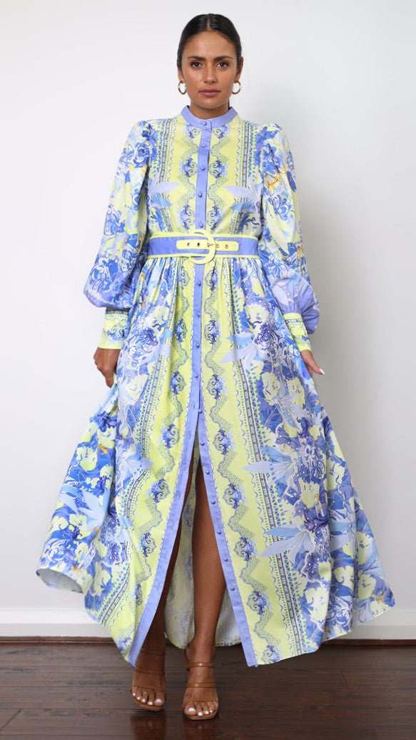 Kalliope Maxi Dress for Women - Flowy Blue & Yellow Floral Summer Dress - Perfect for Beach Vacations, Parties & Casual Outings