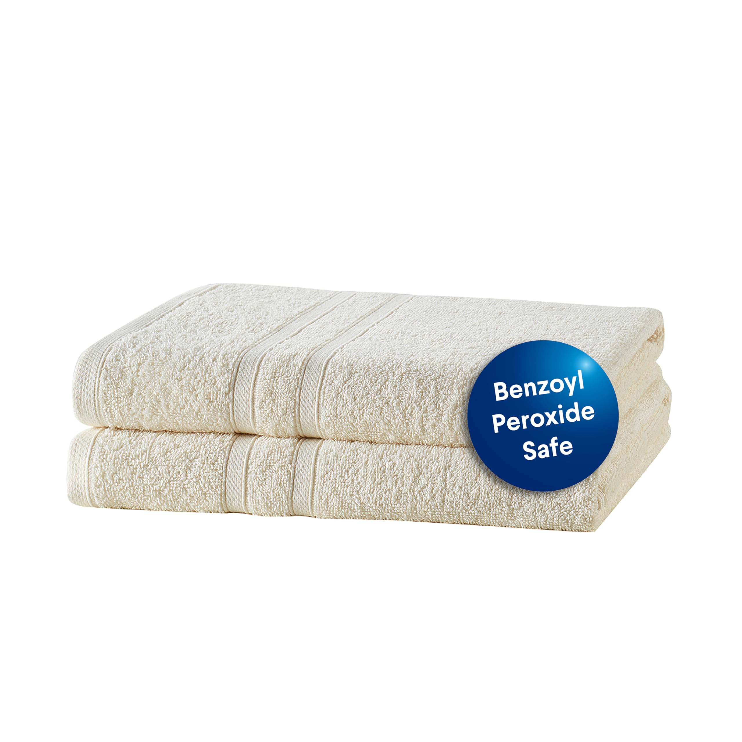 CLOROX Bleach-Friendly Quick Dry 100% Cotton Bath Towels 30x52 Inches - Super Absorbent Soft Lightweight Towels for Bathroom, Gym & Travel - Easy Care Washable (2-Pack, Ivory)