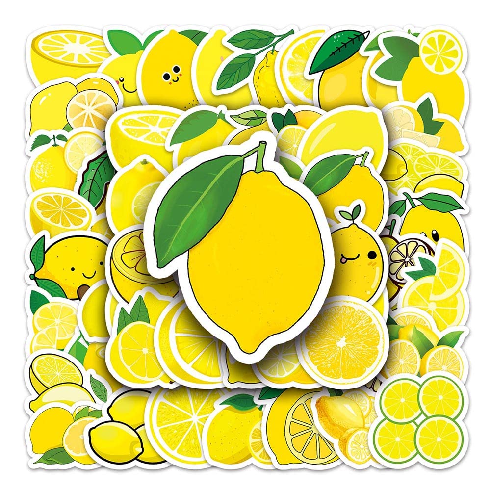 50Pcs Lemon Waterproof Vinyl Stickers - Cute Lemon Decals for Water Bottles, Laptops, Luggage, Skateboards & Phones - Durable DIY Decor for Home, Office & School Supplies