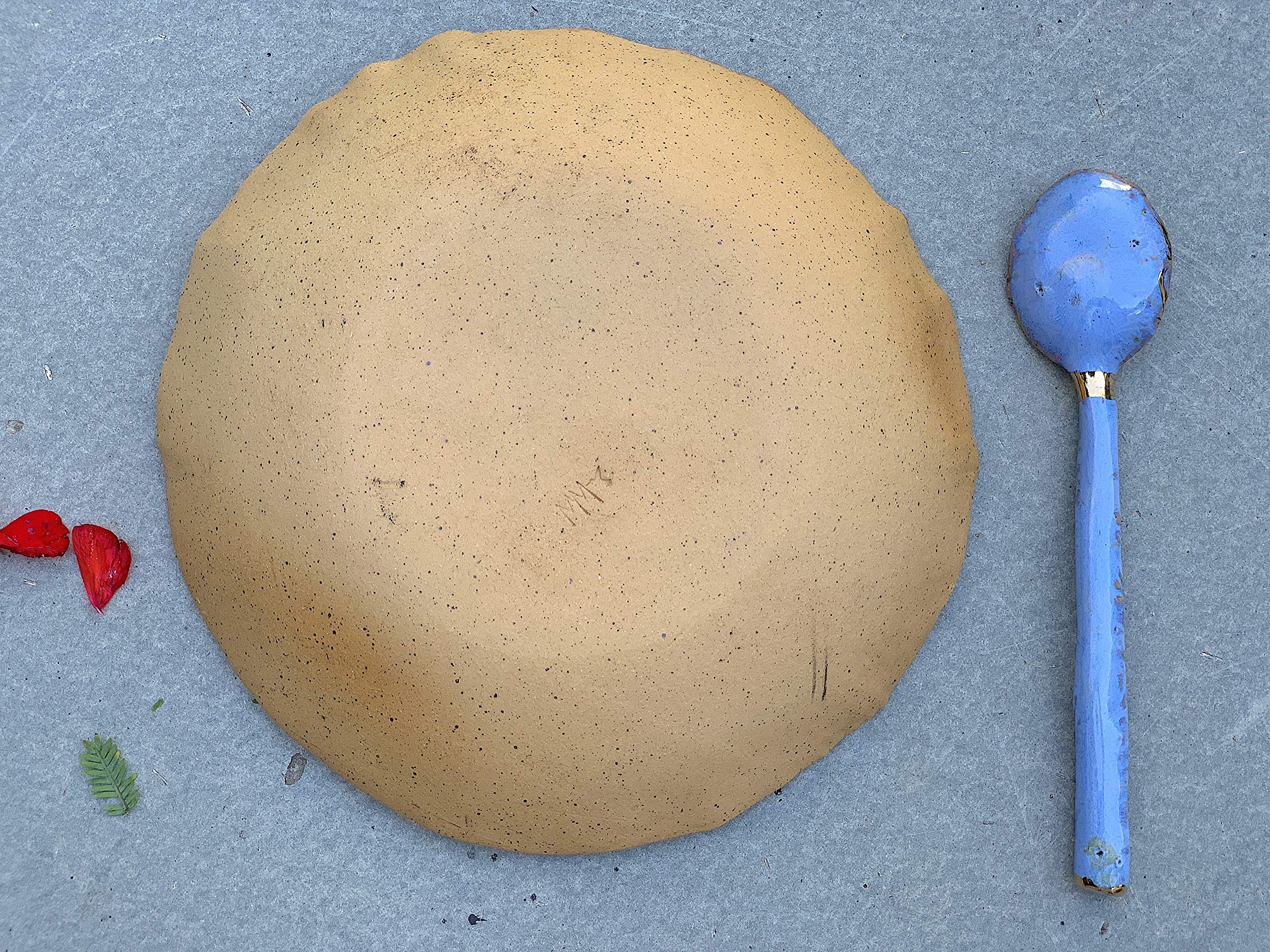 Handmade Ceramic Blue Gold and Brown Clay Bowl and Spoon Set - Artisan Kitchen Serving Dish for Soup, Salad, Dips, Cereal - Perfect for Dining, Gifts & Home Decor