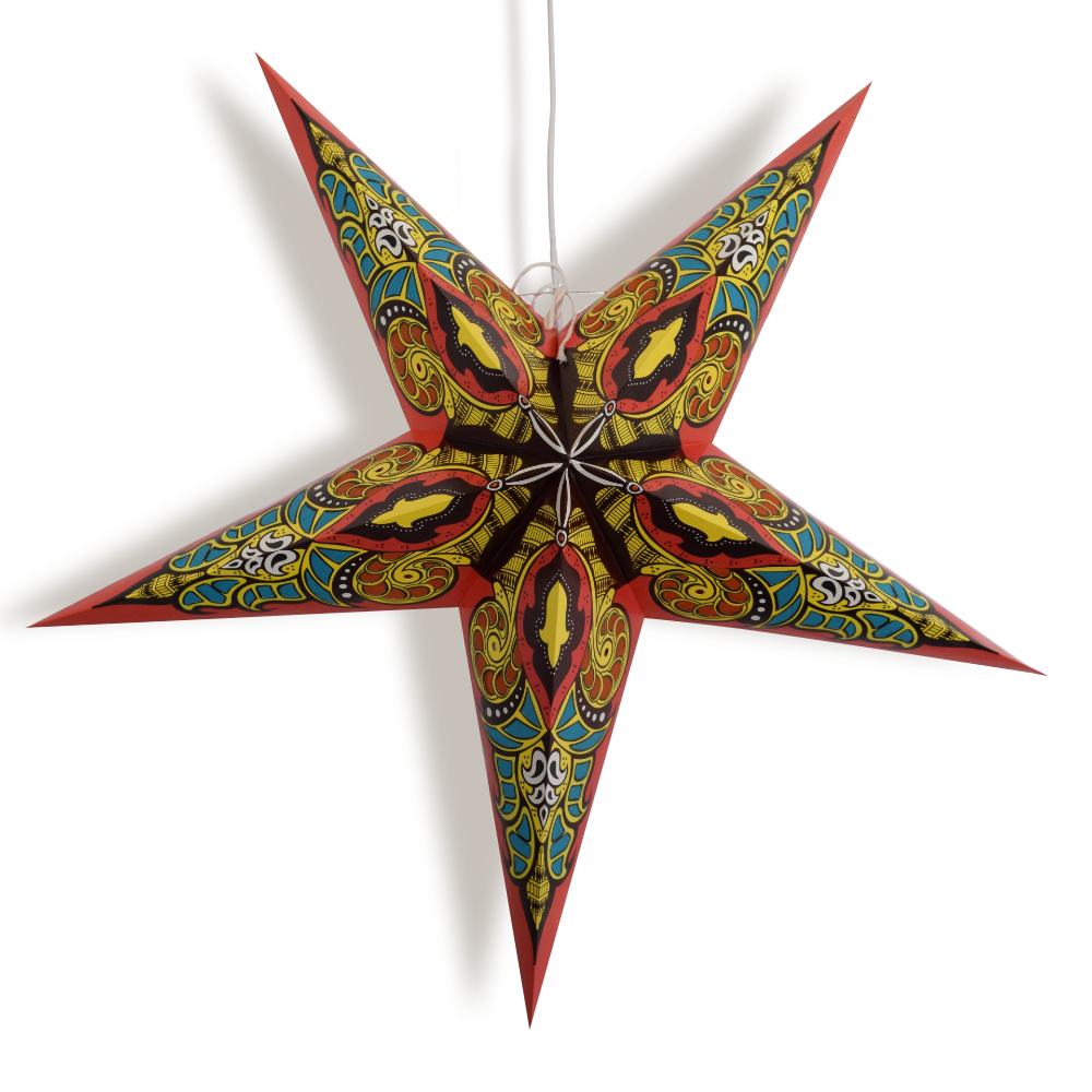 24 Pack Orange Yellow Raam Glitter Paper Star Lanterns - Hanging Wedding Party Decorations for Indoor Outdoor Events, Birthday Celebrations & Festival Lighting