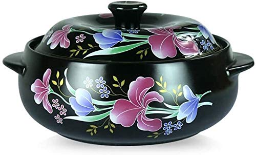 Ceramic Casserole Dish with Lid - 0.84 Quart Non-Stick Round Clay Pot, Heat-Resistant Flower Pattern Cookware for Soup, Stew & Baking - Perfect for Oven, Stovetop & Serving at Family Dinners
