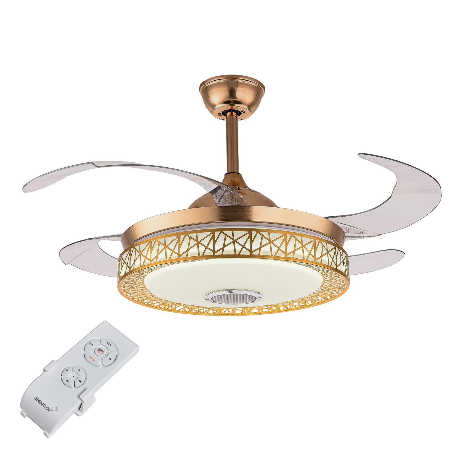 42 Inch Invisible Ceiling Fan with LED Light - ABS Telescopic Blades, 3 Color Temperatures, Dimming & 3 Speed Remote Control - Perfect for Living Room, Dining Room and Bedroom (Modern Home Cooling & Lighting Solution)