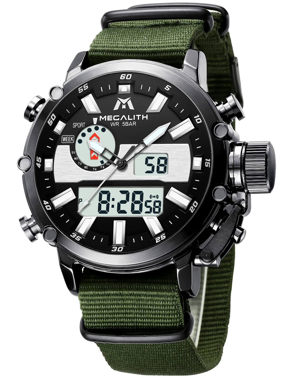 MEGALITH Men's Military Digital Watch - 45mm Large Face Tactical Sport Watch with Alarm, Stopwatch, LED Backlight, Calendar - 5ATM Waterproof for Outdoor, Hiking, Running - Perfect Gift for Men