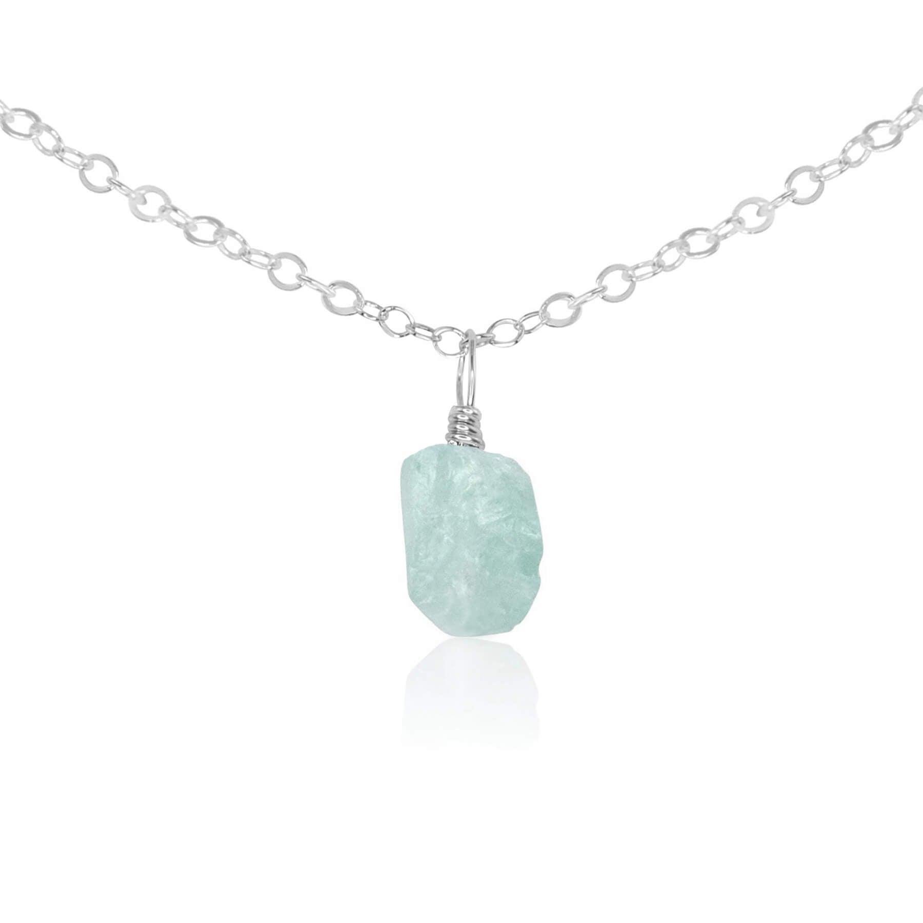 Tiny Rough Aquamarine Gemstone Pendant Choker Necklace - Natural Blue Stone Jewelry for Women - Perfect for Boho Style, Beach Wedding & Everyday Wear