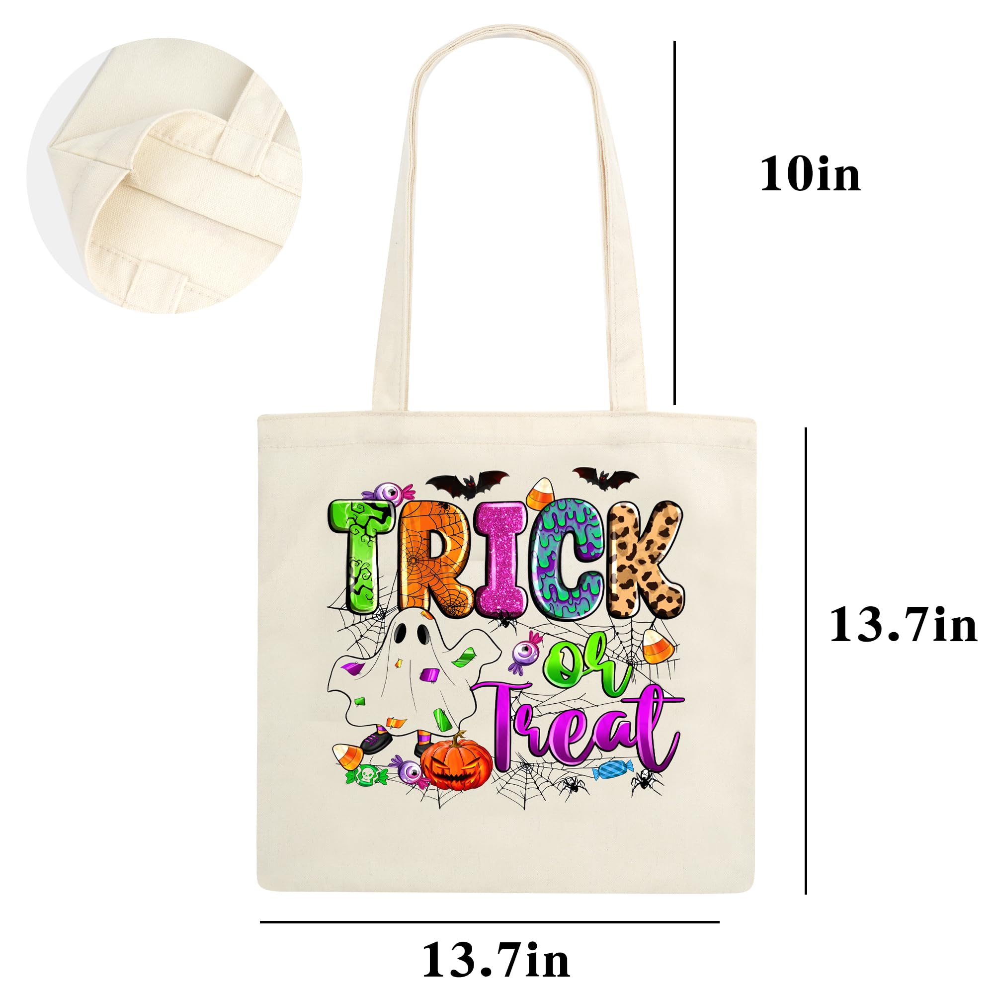 Halloween Candy Bags for Trick or Treating - 13 Inch Reusable Canvas Treat Bags for Kids - Perfect for Halloween Parties, School Events and Neighborhood Trick-or-Treating