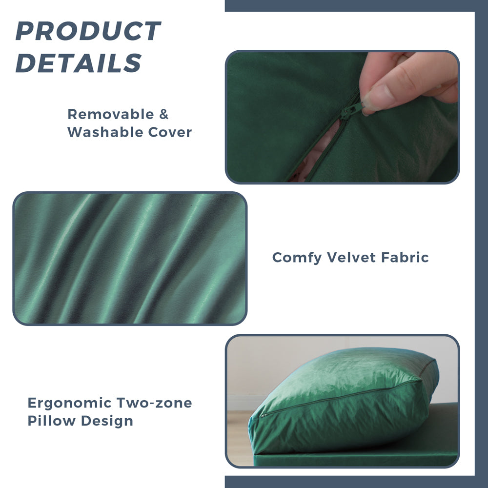 MAXYOYO Velvet Bean Bag Folding Sofa Bed - Washable Cover for Adults, Green | Portable Floor Lounger for Living Room, Bedroom & Dorm