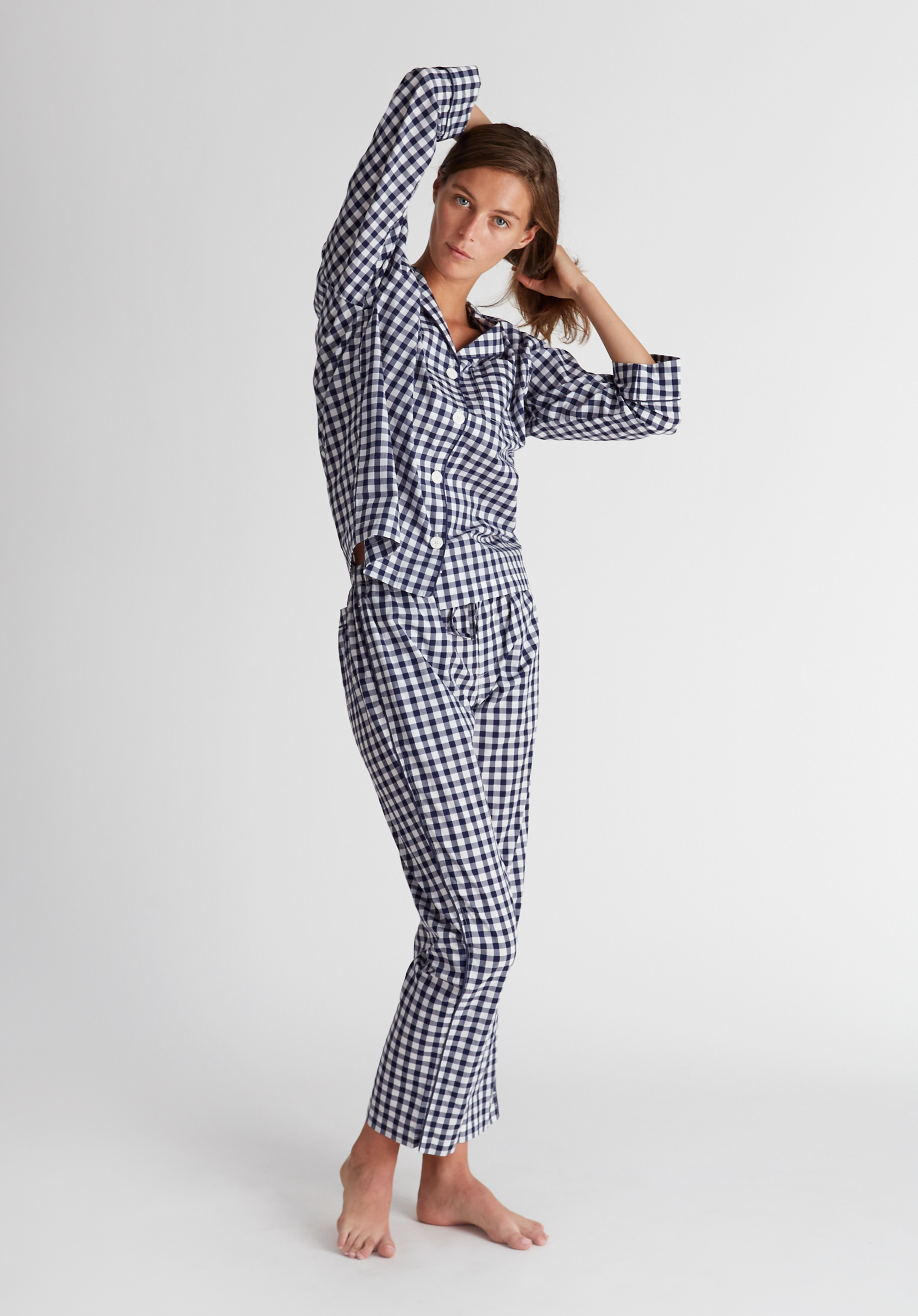 Marina Pajama Set - Large Navy Gingham Sleepwear for Women | Soft & Comfortable Pajamas for Relaxing at Home or Sleepovers
