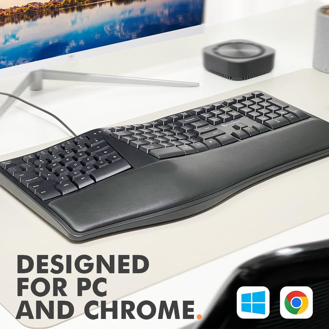 X9 Ergonomic Split Keyboard with Wrist Rest - USB Wired for PC & Laptop - Perfect for Office & Gaming