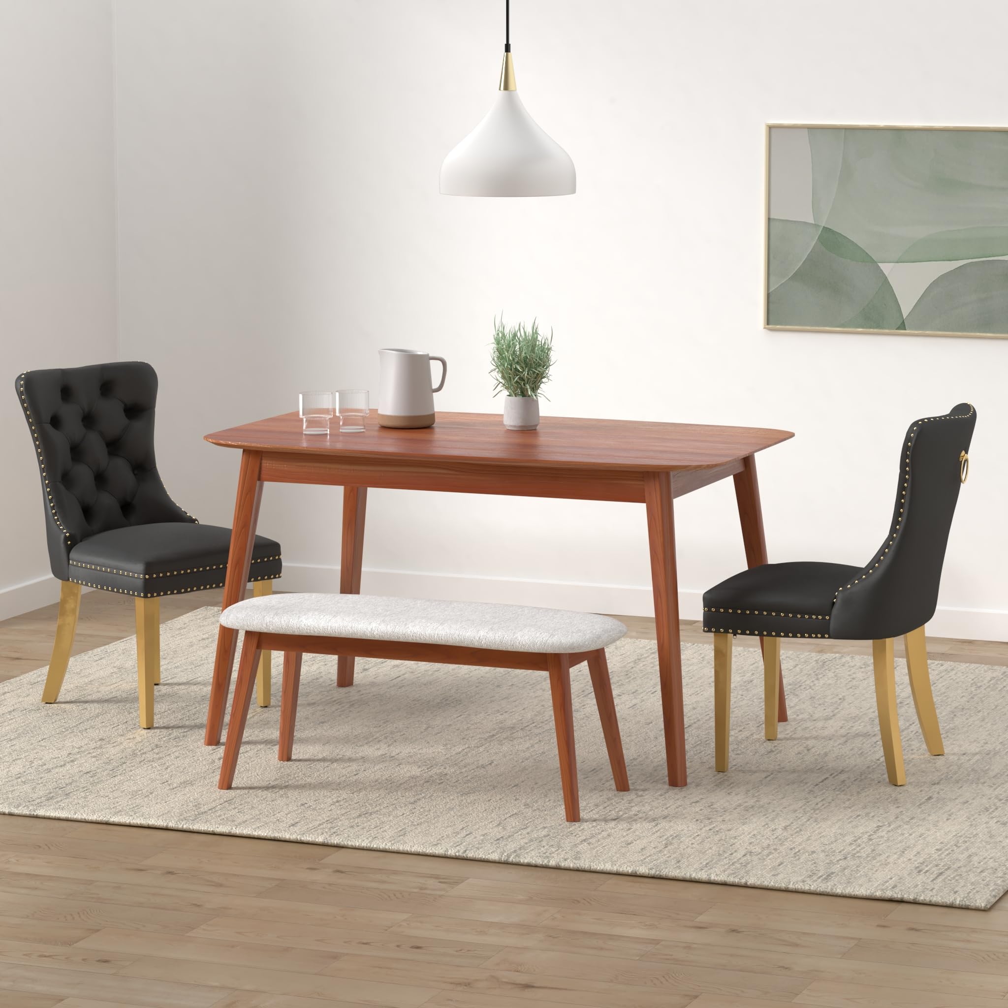 Black Velvet Dining Chairs Set of 4 - Modern Upholstered Kitchen & Dining Room Chairs with Gold Stainless Steel Legs & Ring Pull Trim - Elegant Seating for Home, Restaurant, and Office Use