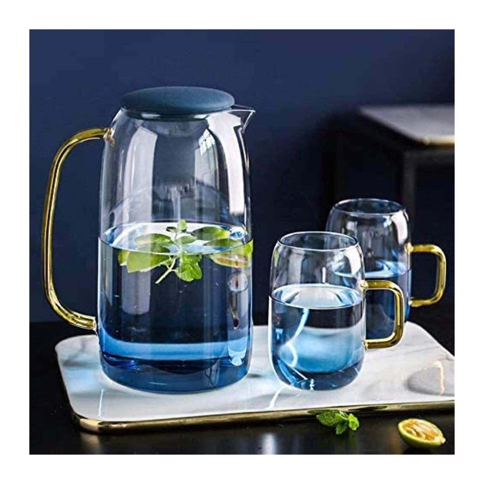 Premium 1500ml Borosilicate Glass Teapot Set with Gold Handle & Lid - Includes Matching Cups for Tea, Coffee, Juice & Water - Perfect for Home, Office, Gift & Tea Ceremonies