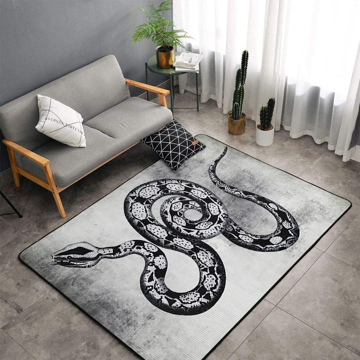 Elegant Black Snake Print Area Rug - Gothic Halloween Home Decor, Witchy Serpent Rug for Living Room, Bedroom, or Dorm (4x6, 3x5, 5x7 ft) - Perfect for Themed Parties, Gothic Interiors & Nautical Decor
