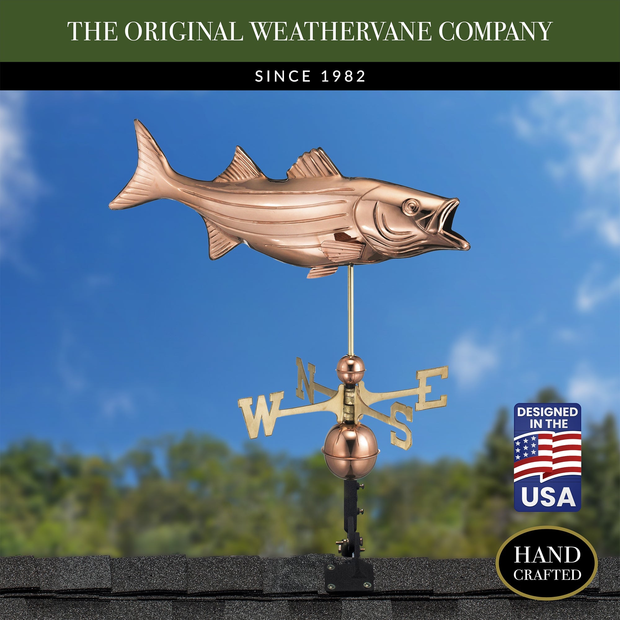 Handcrafted Bass Fish Weathervane - Decorative Outdoor Garden & Roof Ornament for Fishing Enthusiasts | Perfect for Backyard, Farmhouse, or Lakeside Decor