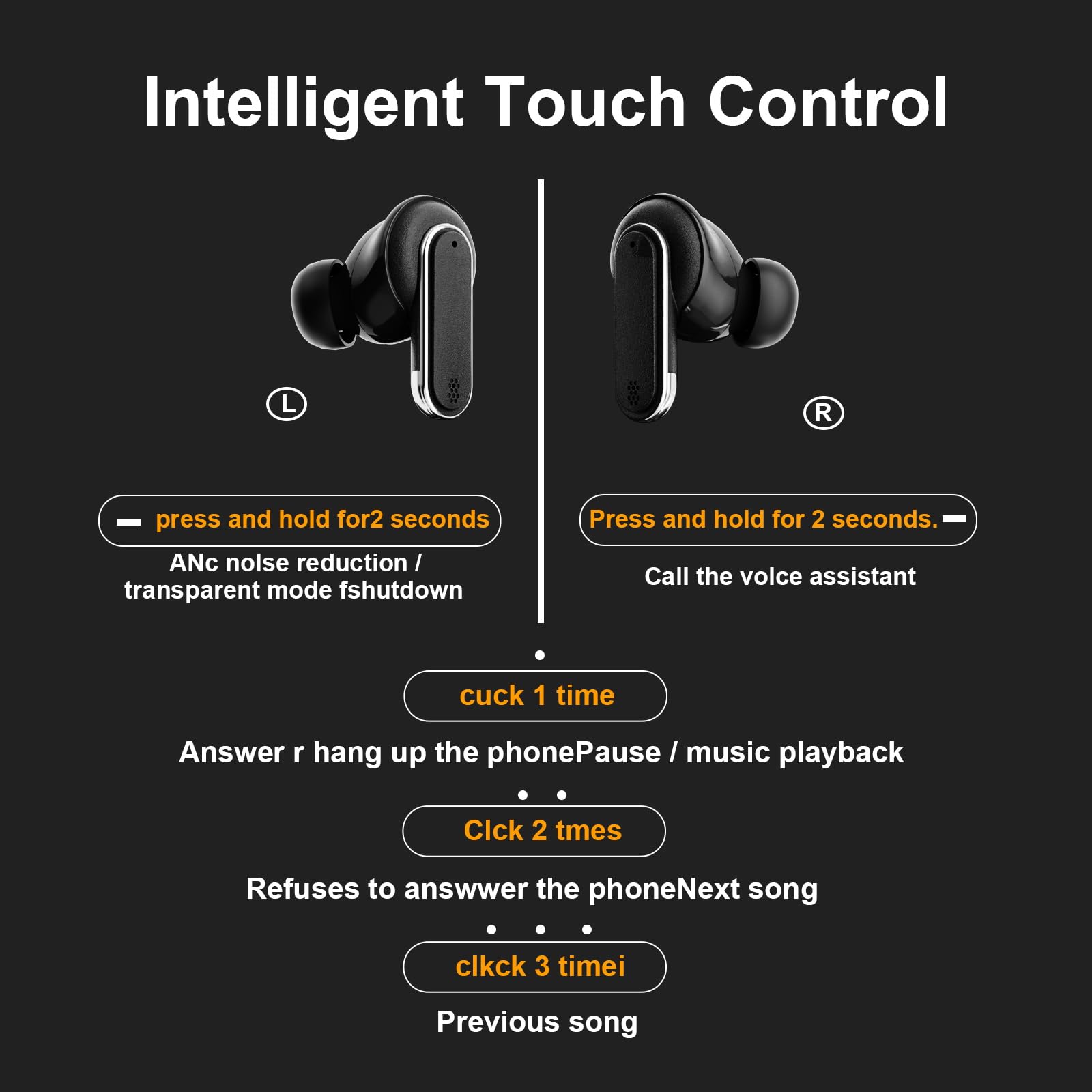 Wireless Bluetooth 5.3 Earbuds with Smart Touch Control & Active Noise Cancellation, IPX56 Waterproof in-Ear Headphones with Ear Tips for iPhone Android - Perfect for Workouts, Running, Travel & Business Calls