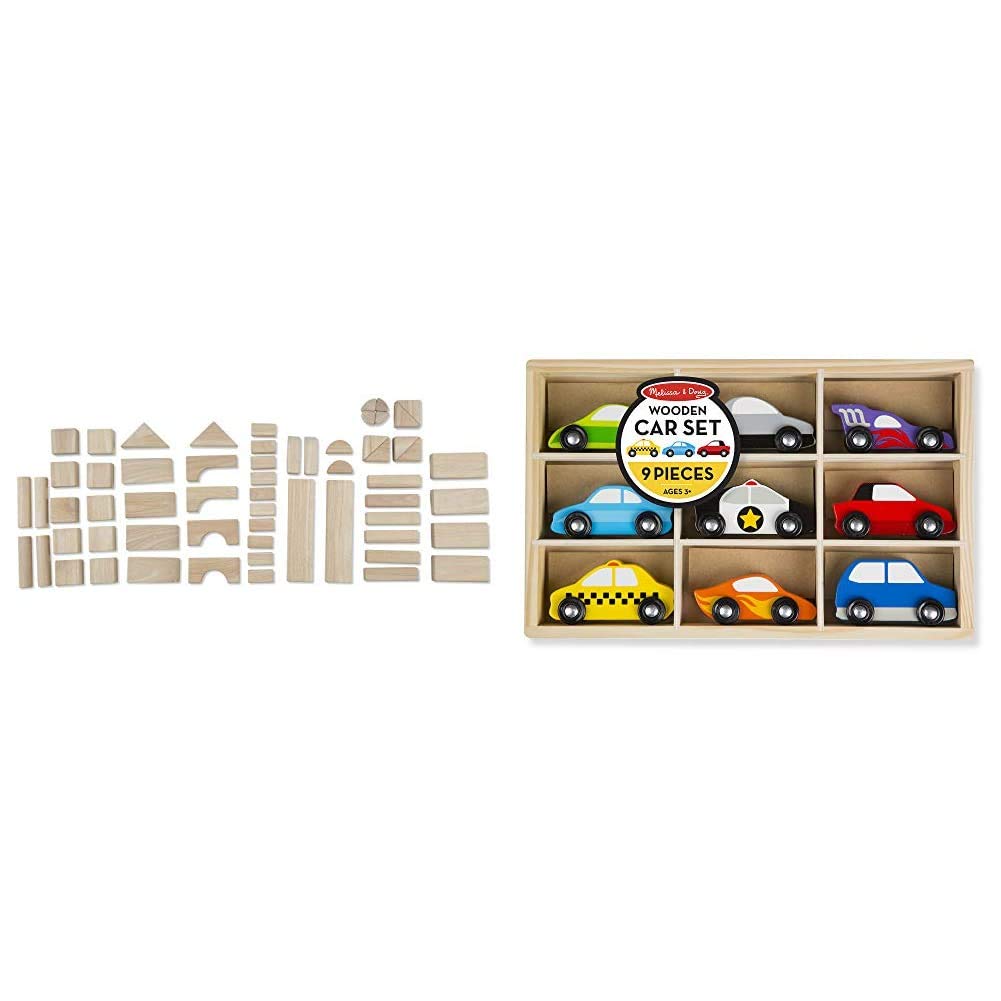 Melissa & Doug Standard Unit Blocks & Wooden Car Set - 100-Piece Classic Wooden Building Blocks with Storage Tray - Educational STEM Toys for Kids Ages 3+ - Perfect for Preschool Learning, Creative Play & Family Bonding