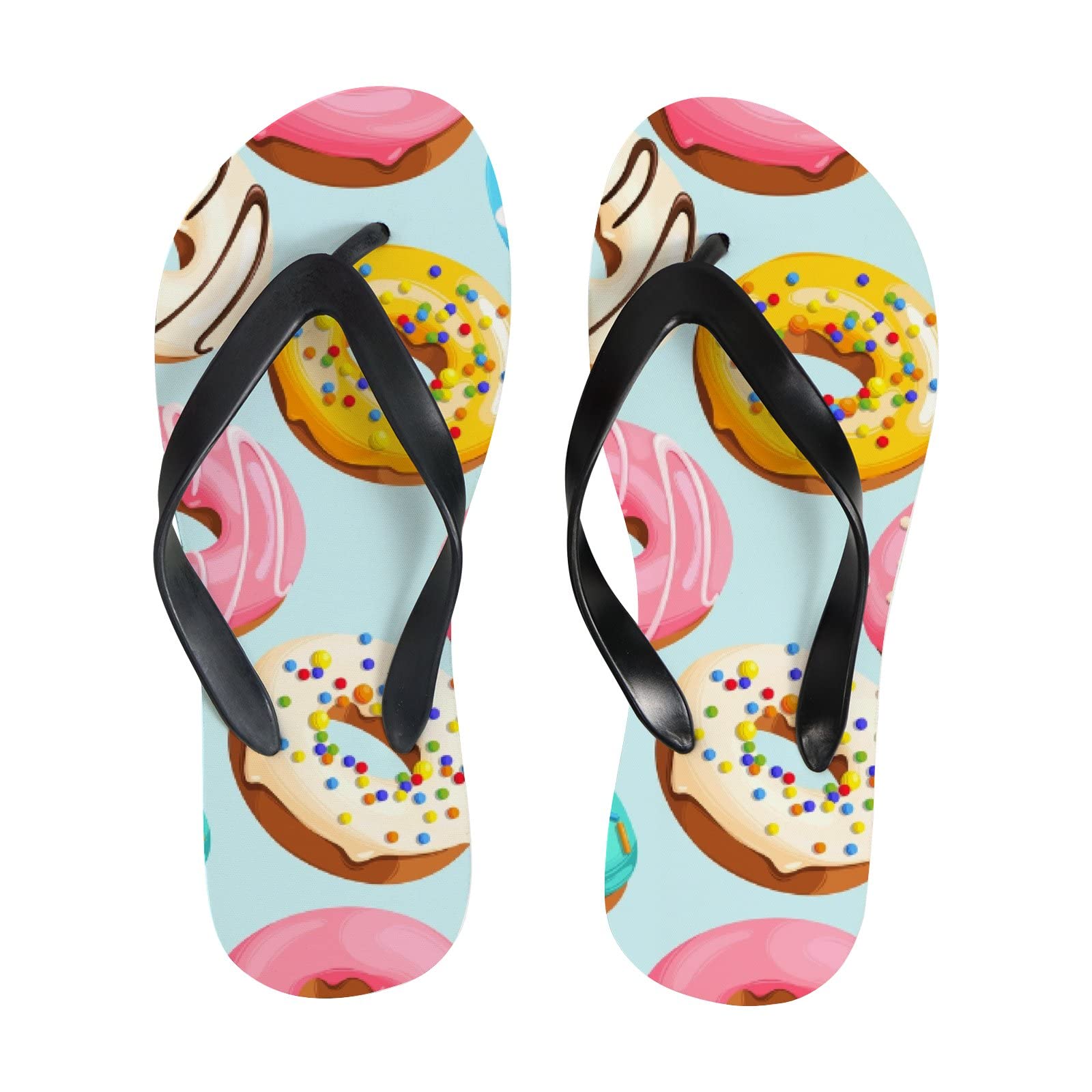 Cute Donut Flip Flops - Colorful Hand-Drawn Summer Sandals for Women & Men | Comfortable Beach Slippers, Casual Slides for Yoga, Pool, and Outdoor Activities